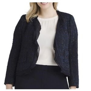 Vince Camuto Navy Tweed Blazer Jacket With Ruffle Details Size 18W